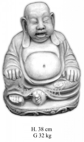 Lachende Buddha sitzend am Podest mittelgroß
