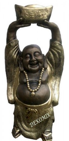 Glücklicher Buddha mit Schale über dem Kopf