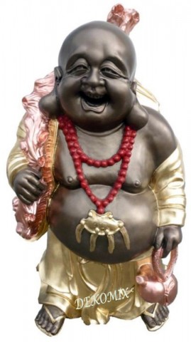 Glücksbuddha mit Stock und Kännchen