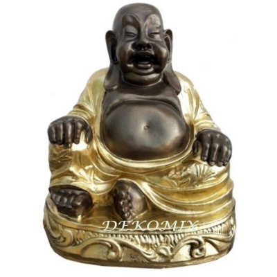 Glücksbuddha sitzend auf Podest klein