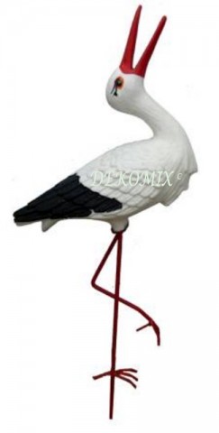 Storch mit Metallbein mit geöffneten Schnabel klein