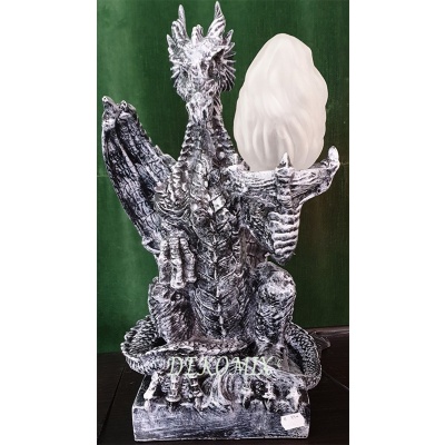 Drache sitzend klein mit Elektrolampe 