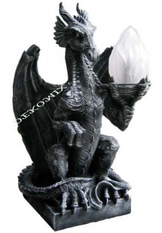 Drache sitzend klein mit Elektrolampe 