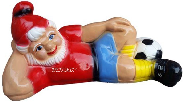 Gartenzwerg "Fußballer" liegend Zwerg Garten Dekoration Figur Kunstharz